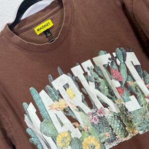 MARKET Graphic T-Shirt Cactus‎ Floral Print Short Sleeve Brown Tee Large